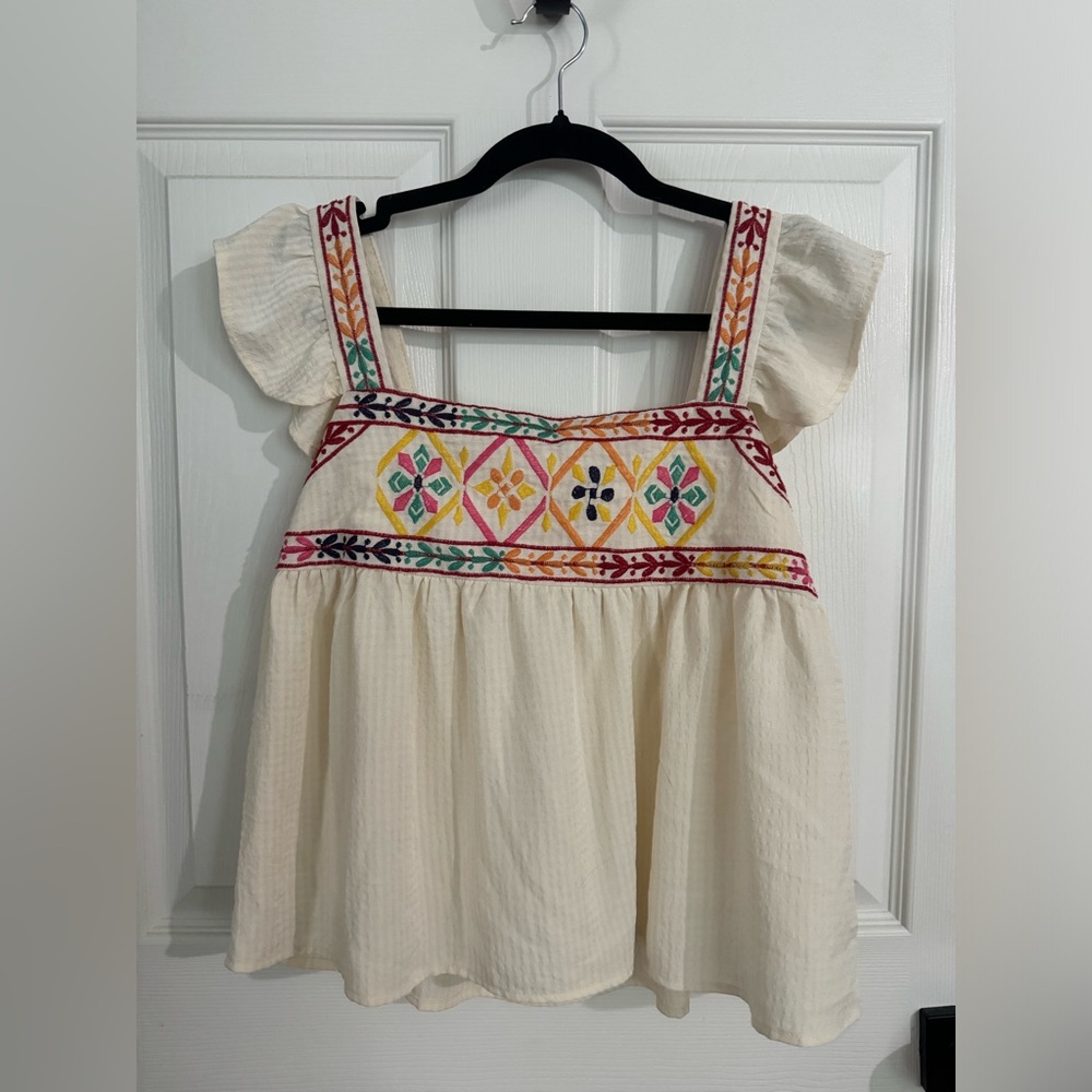 Blu Pepper Embroidered Tank SIZE S- Cream with multi colors